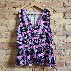 NWT Sofia Vergara Purple Blue & Black Ruched Peplum Tank Top Size Large